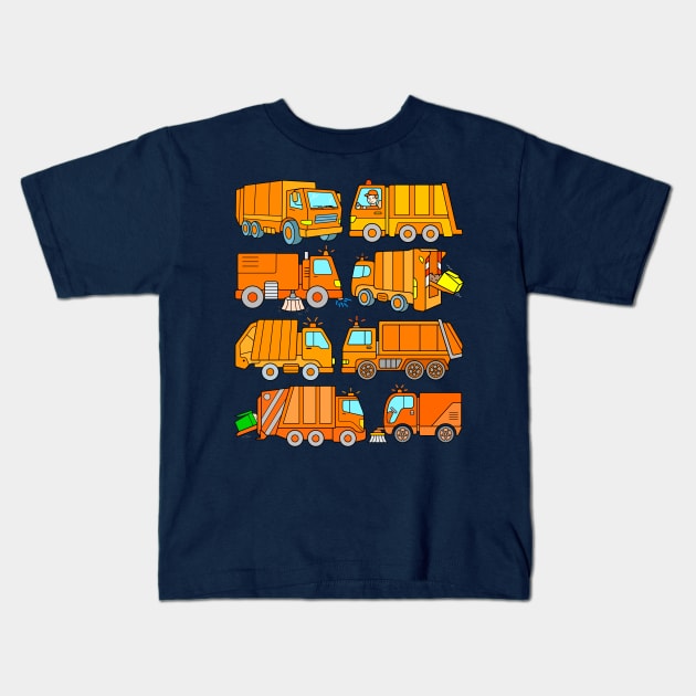 Garbage Collector Vehicles Trash Trucks Road Sweepers Kids T-Shirt by samshirts